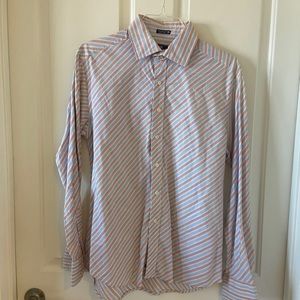 Robert Graham R&G Men's Large Blue & Red  Striped 100% Cotton Button Shirt